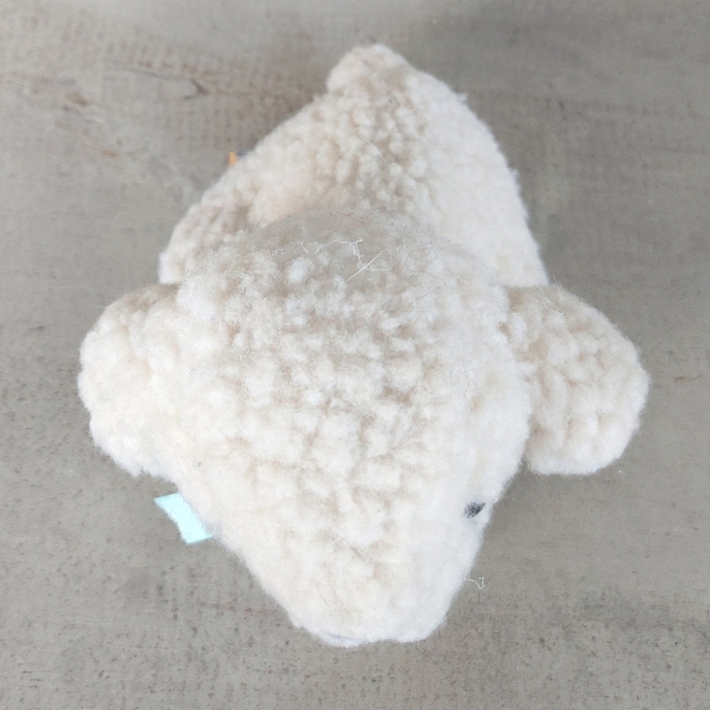 Vintage 1982 Dakin Little Baby Lamb Sitting Down Wool Blue White Ribbon Bow 6"H - Picture 11 of 12